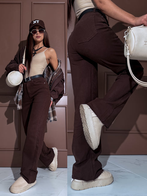 WIDE LEG džinsa bikses "RELATIONSHIP 9215-26"- CHOCO